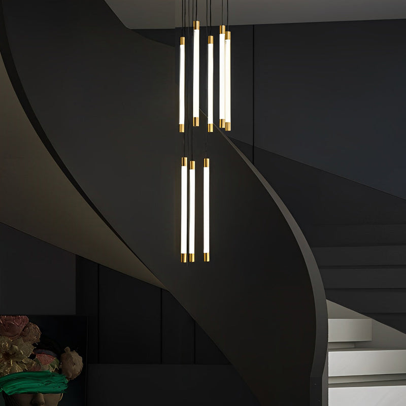 Modern Spiral Duplex LED Chandelier - Creative Long Tube Ceiling Light for Staircases