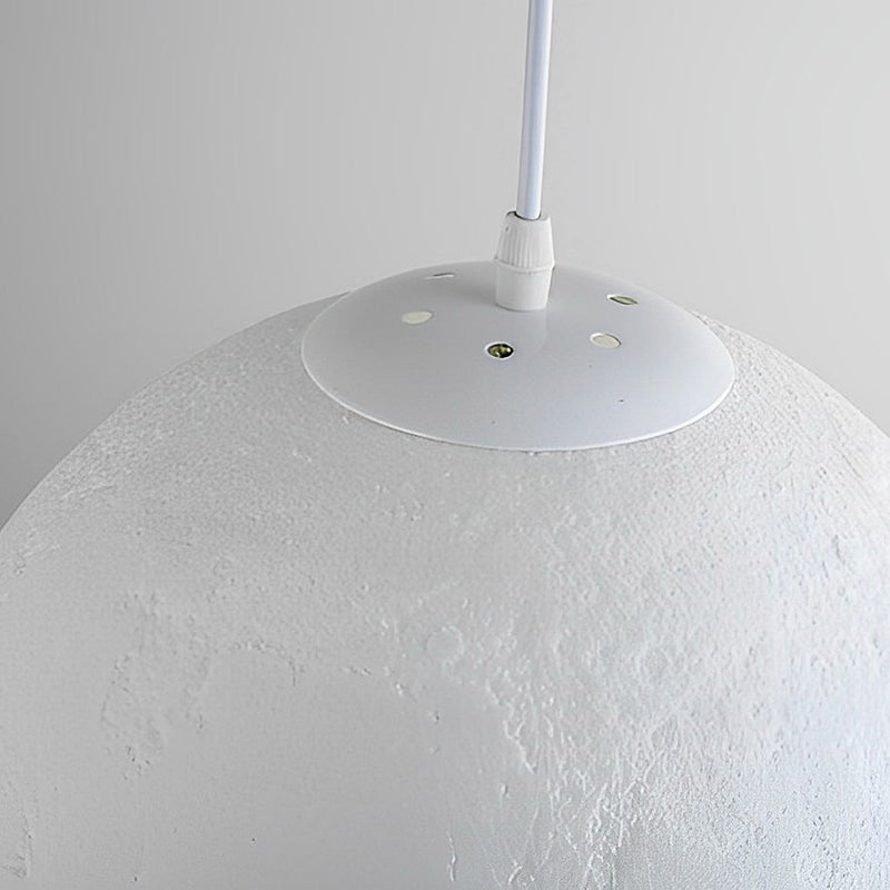 Round Moon Lunar 3D Pendant Lamp - Creative White Hanging Ceiling Light for Modern Home Decor