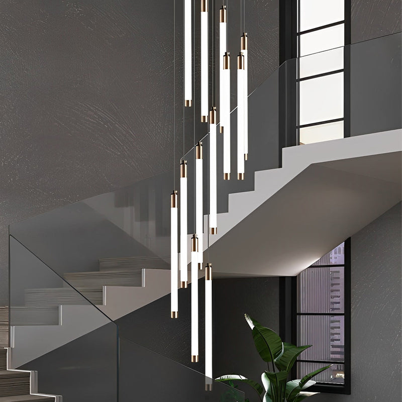 Modern Spiral Duplex LED Chandelier - Creative Long Tube Ceiling Light for Staircases