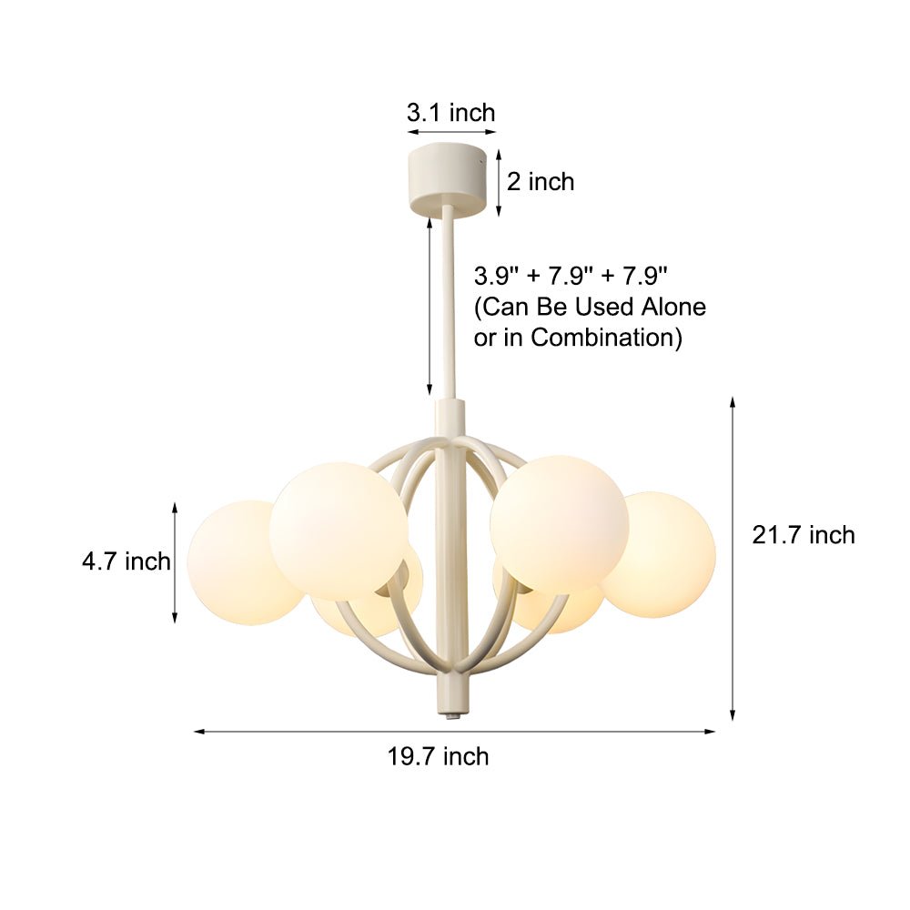19.68-Inch Midcentury 6-Light Chandelier with Beige Glass Spheres - Elegant Lighting Fixture for Living Room, Dining Room, and Entryway