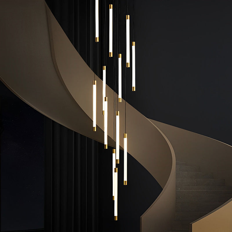 Modern Spiral Duplex LED Chandelier - Creative Long Tube Ceiling Light for Staircases
