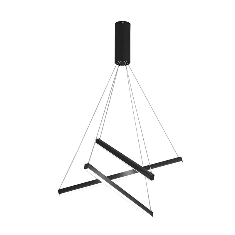 Modern Minimalist Black LED Chandelier with Remote - Stepless Dimming, Sleek Strip Design