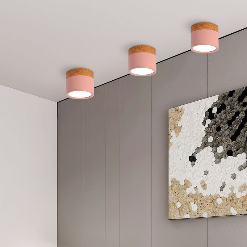 Stylish Pink Flush Wood Finish Ceiling Light - Modern Lighting Fixture for Home Decor