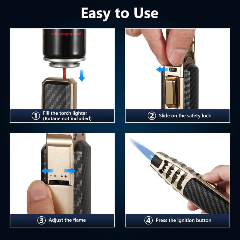 Windproof Torch Lighter - Refillable Butane Flame Lighter for Outdoor Use, Camping, and BBQ