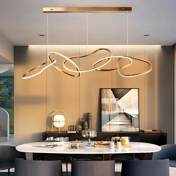 Modern Irregular Circular Dimmable LED Chandelier - Stylish Plated Chainlink Design