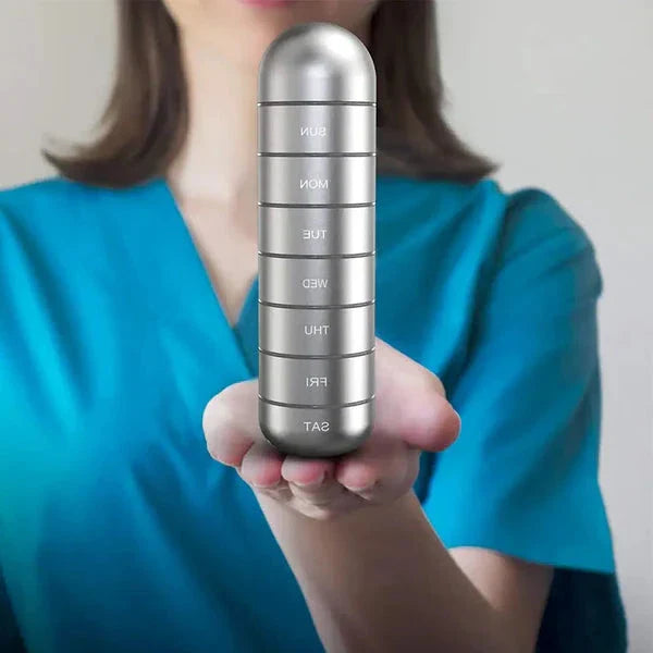 Travel-Friendly Aluminum 7-Day Pill Organizer | Portable Pill Box & Container for Medication Management