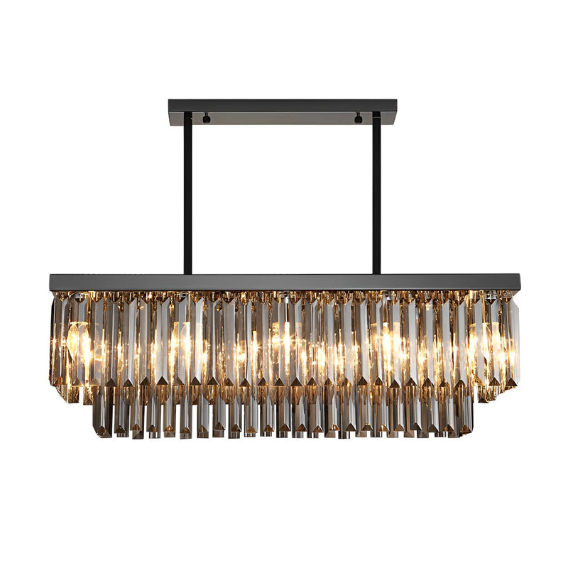 Sleek Modern Rectangular Crystal LED Chandelier - 3-Step Dimming, Smoke Gray Finish