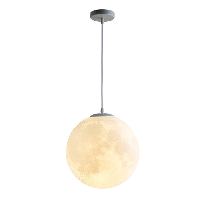 Round Moon Lunar 3D Pendant Lamp - Creative White Hanging Ceiling Light for Modern Home Decor
