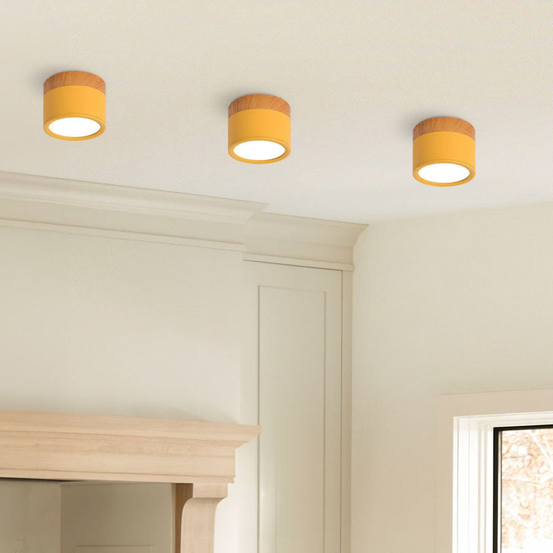 Stylish Pink Flush Wood Finish Ceiling Light - Modern Lighting Fixture for Home Decor