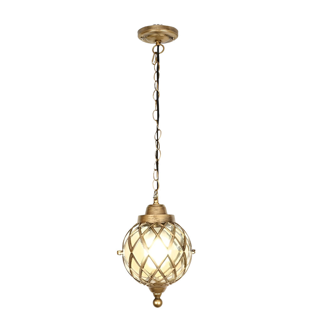 1-Light Outdoor Pendant Lantern - Elegant Tea Glass Globe Hanging Chandelier for Patios, Gardens & Outdoor Spaces