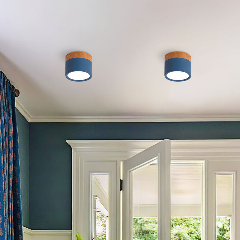 Stylish Pink Flush Wood Finish Ceiling Light - Modern Lighting Fixture for Home Decor