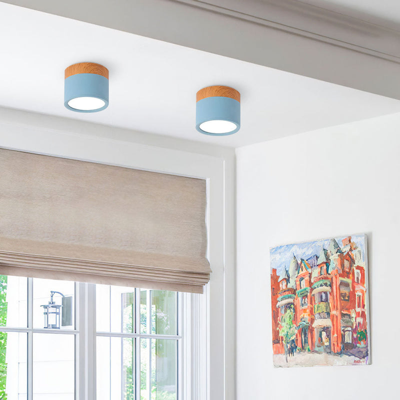 Stylish Pink Flush Wood Finish Ceiling Light - Modern Lighting Fixture for Home Decor