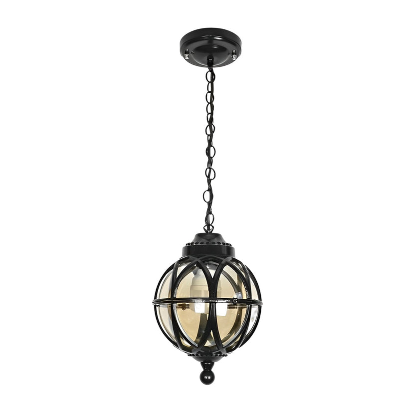 European Retro Pendant Light - Aluminum & Glass Hanging Ball for Outdoor Ceiling Illumination