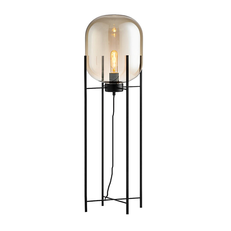 Industrial Standing Metal Floor Lamp with Hand-Blown Glass Shade - Modern Home Lighting
