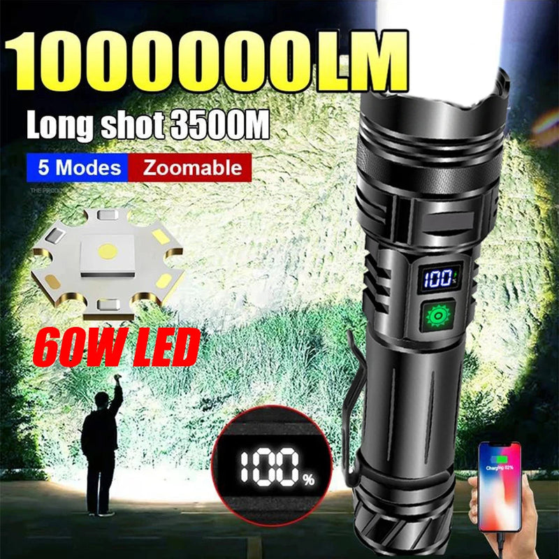 Super Bright 100,000 LM Rechargeable LED Tactical Flashlight - Ultra-High Lumens, Waterproof, Compact & Durable for Outdoor Adventures