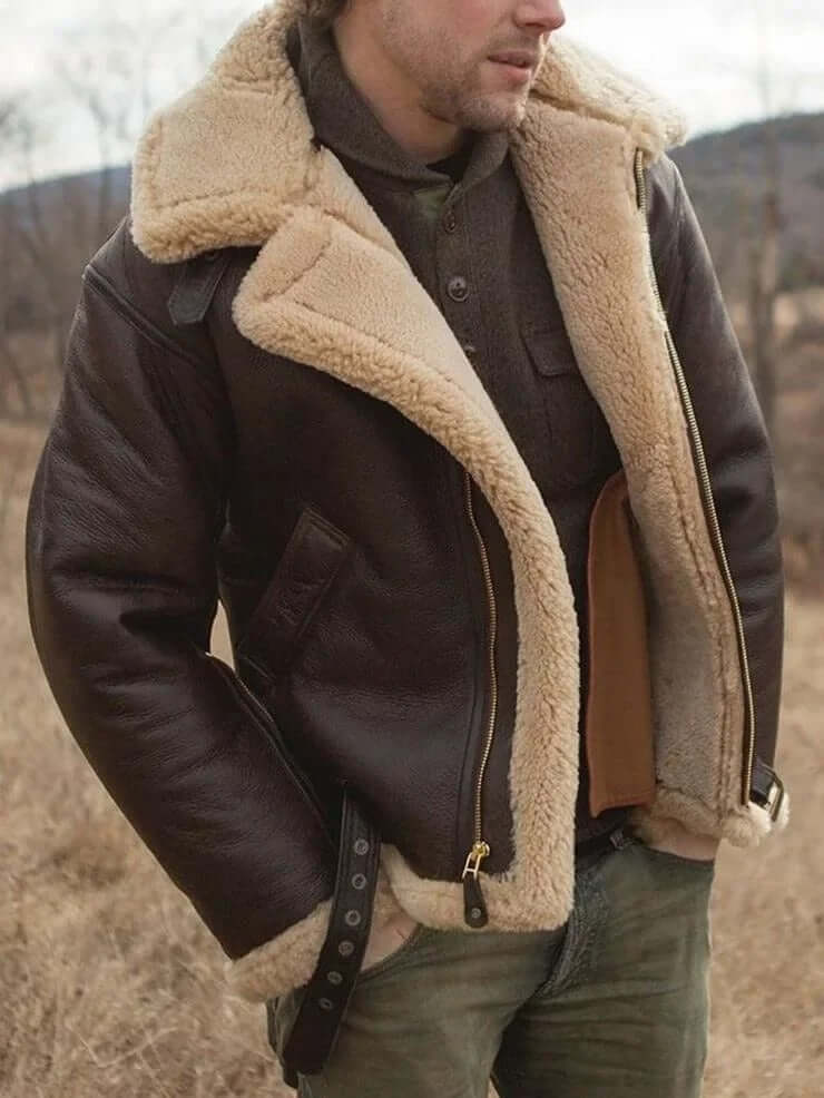 Men's Premium Shearling Sheepskin Flying Jacket - Classic Aviator Style for Ultimate Warmth & Comfort