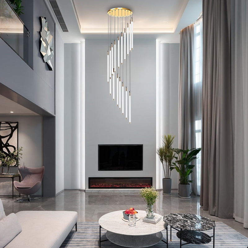 Modern Spiral Duplex LED Chandelier - Creative Long Tube Ceiling Light for Staircases