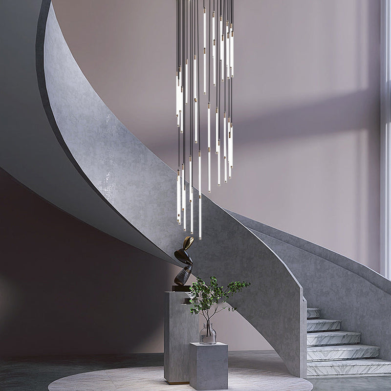 Modern Spiral Duplex LED Chandelier - Creative Long Tube Ceiling Light for Staircases