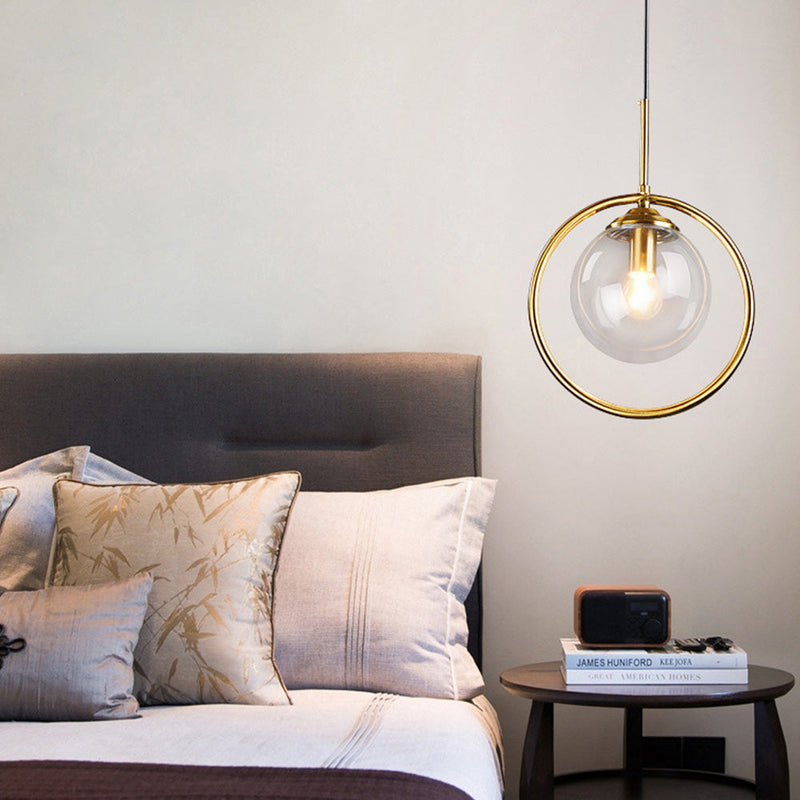 Elegant Glass Pendant Light with Luxurious Gold Frame Finish - Modern Ceiling Fixture for Home Decor