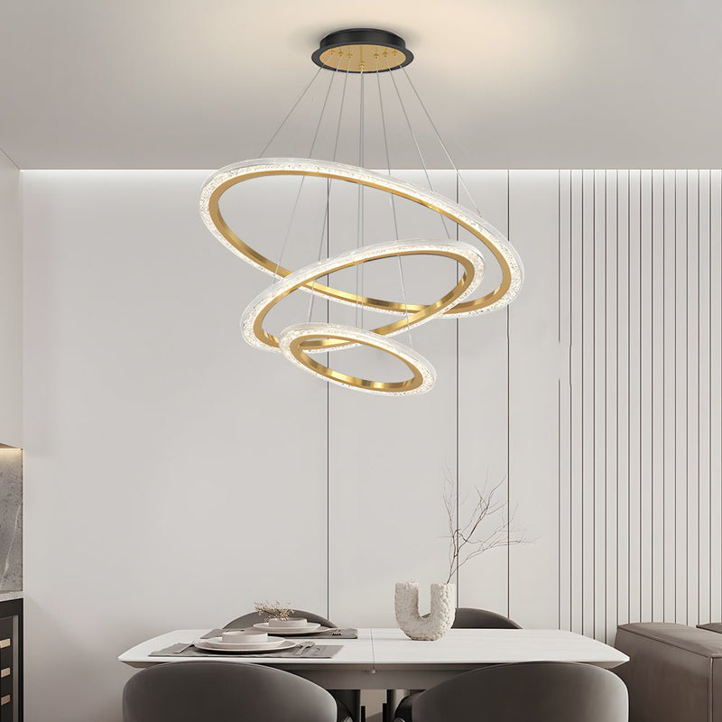 Luxury 3-Step Dimming Adjustable Modern Chandelier - 2/3 Rings Hanging Light Fixture