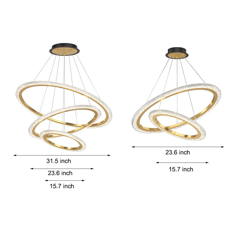 Luxury 3-Step Dimming Adjustable Modern Chandelier - 2/3 Rings Hanging Light Fixture