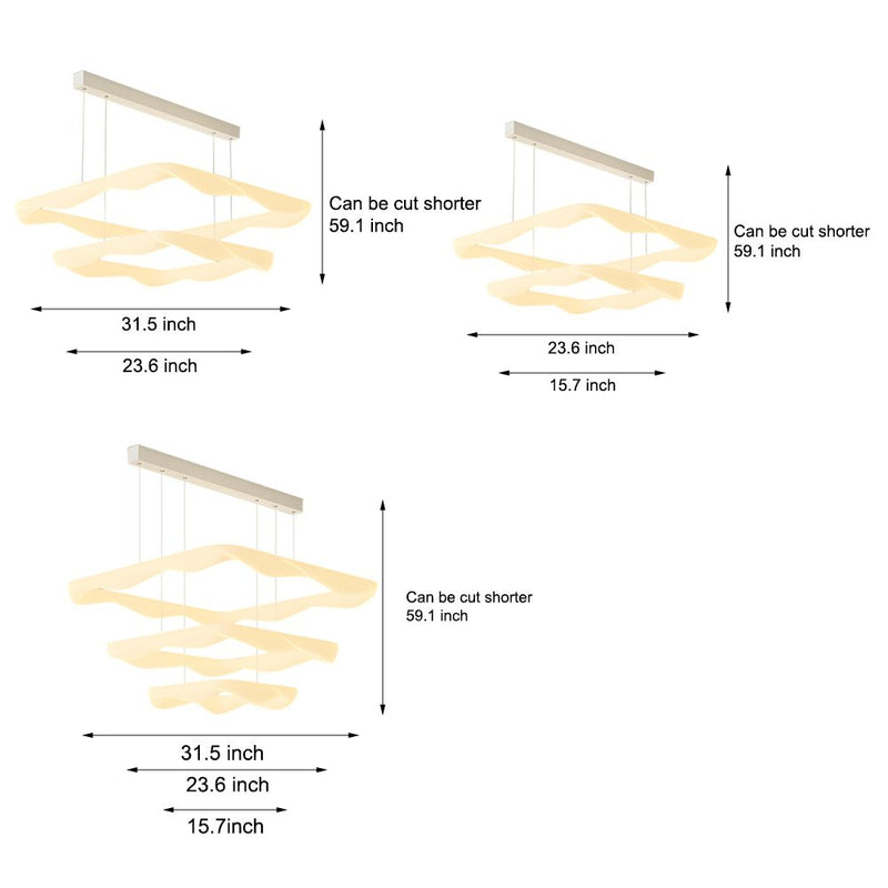 Modern 3-Step Dimming LED Chandelier - Cream 2/3 Square Rings Design for Elegant Lighting