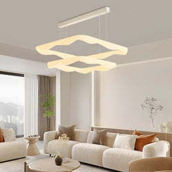 Modern 3-Step Dimming LED Chandelier - Cream 2/3 Square Rings Design for Elegant Lighting