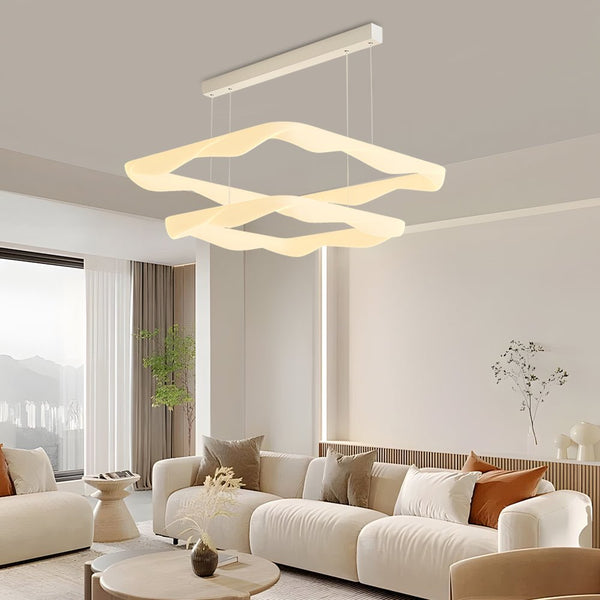 Modern 3-Step Dimming LED Chandelier - Cream 2/3 Square Rings Design for Elegant Lighting