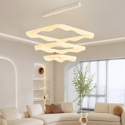 Modern 3-Step Dimming LED Chandelier - Cream 2/3 Square Rings Design for Elegant Lighting