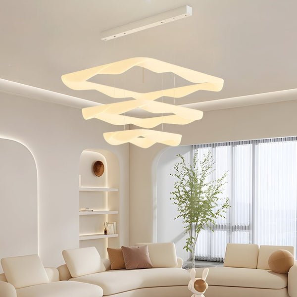 Modern 3-Step Dimming LED Chandelier - Cream 2/3 Square Rings Design for Elegant Lighting