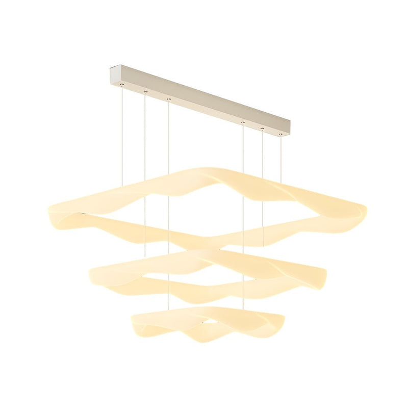 Modern 3-Step Dimming LED Chandelier - Cream 2/3 Square Rings Design for Elegant Lighting