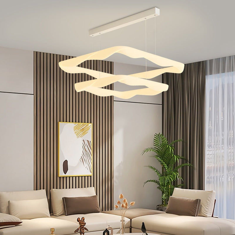 Modern 3-Step Dimming LED Chandelier - Cream 2/3 Square Rings Design for Elegant Lighting