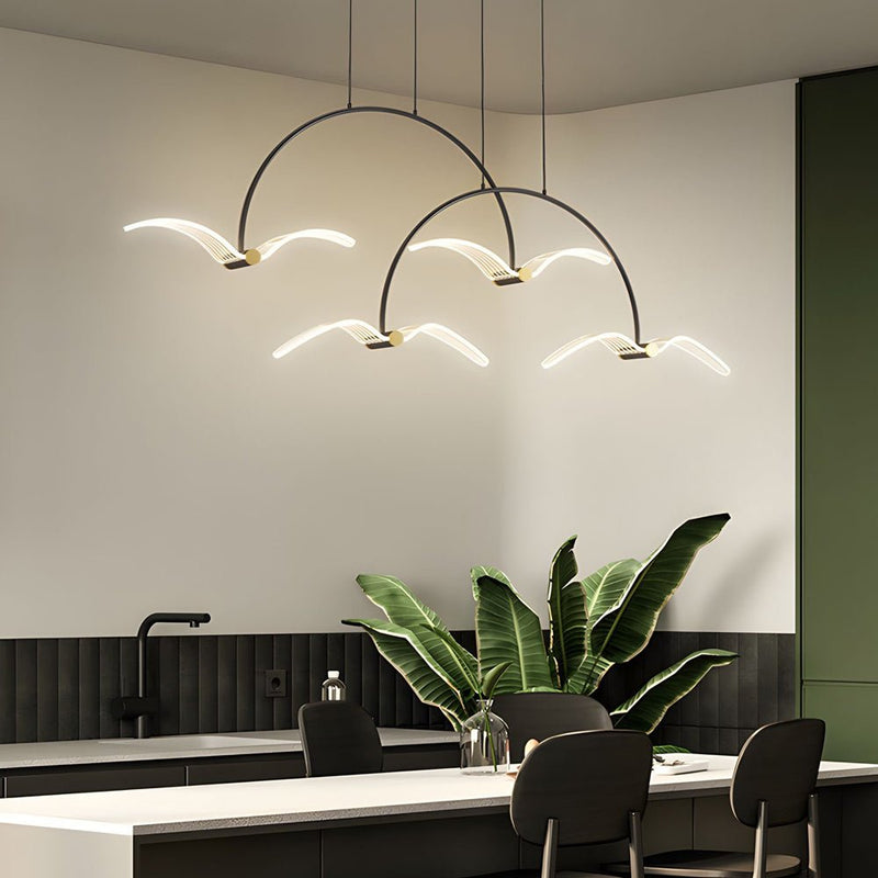 Modern 2/4-Light LED Acrylic Seagull Linear Chandelier - Stylish Lighting Fixture for Dining Room