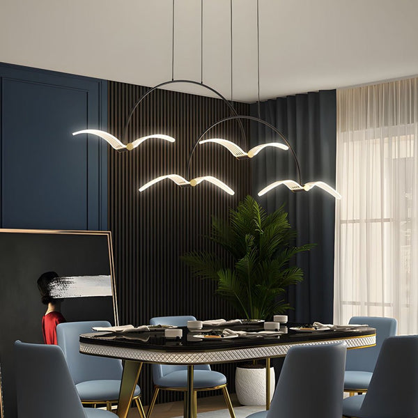 Modern 2/4-Light LED Acrylic Seagull Linear Chandelier - Stylish Lighting Fixture for Dining Room