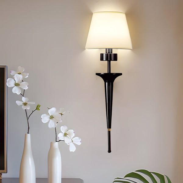 25.98-Inch Gold & Black Copper 1-Light American Wall Sconce with Elegant Fabric Shade - Modern Home Lighting Fixture