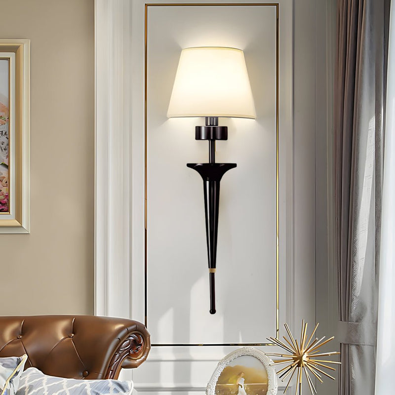 25.98-Inch Gold & Black Copper 1-Light American Wall Sconce with Elegant Fabric Shade - Modern Home Lighting Fixture