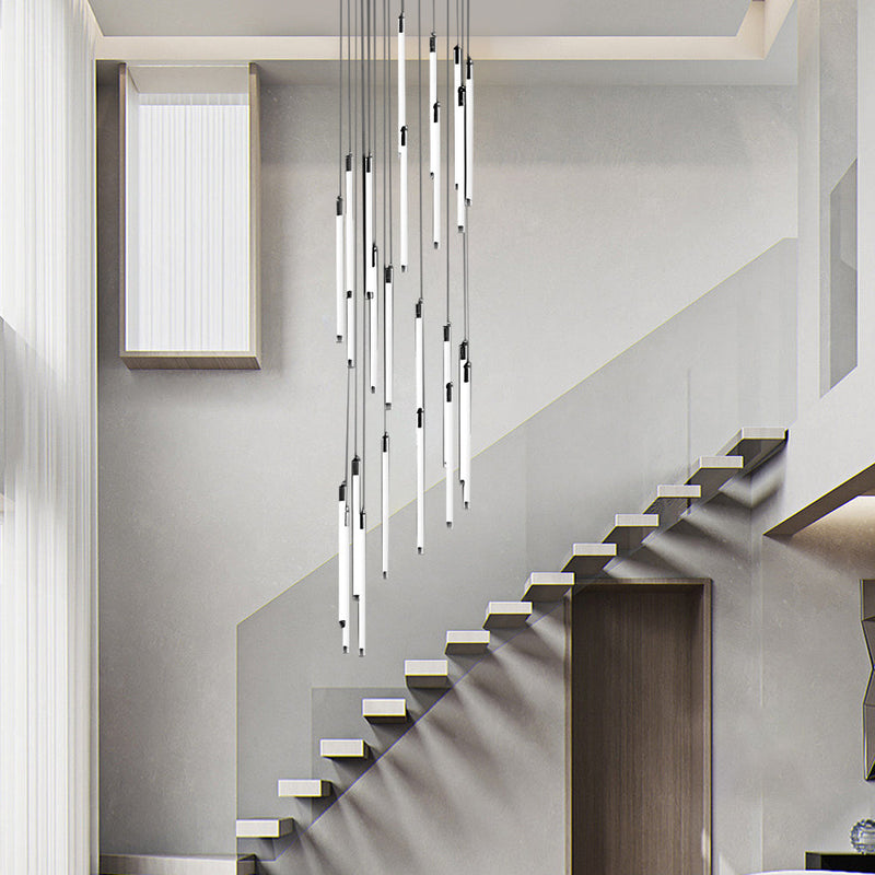 Modern Spiral Duplex LED Chandelier - Creative Long Tube Ceiling Light for Staircases