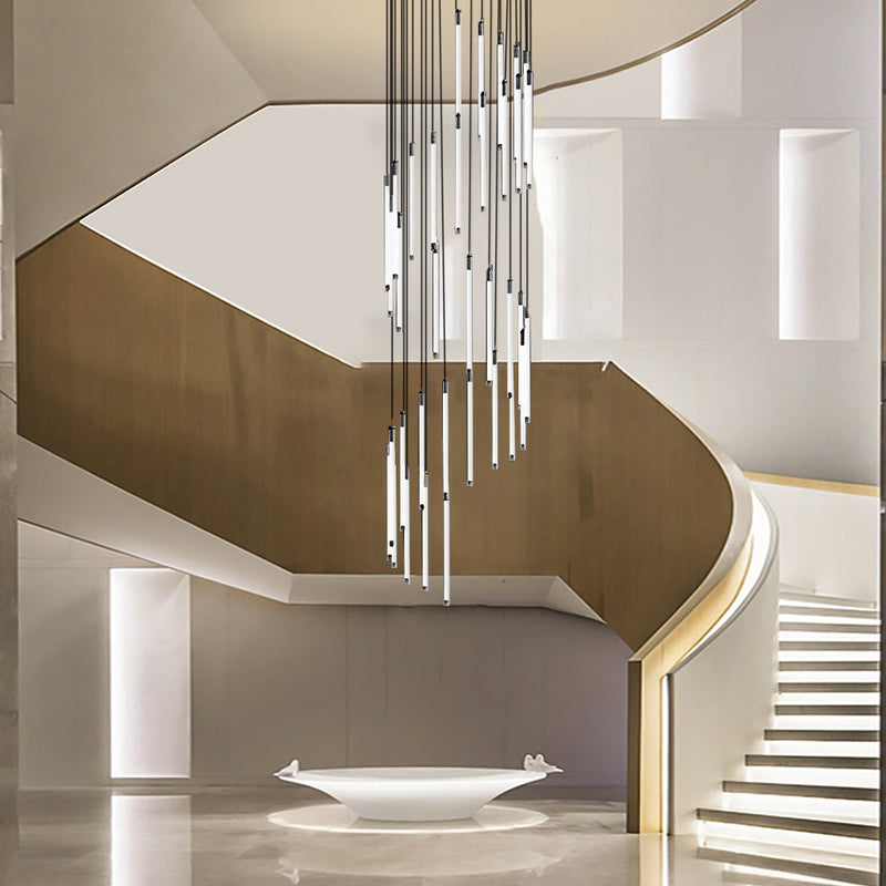 Modern Spiral Duplex LED Chandelier - Creative Long Tube Ceiling Light for Staircases