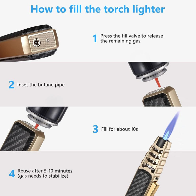 Windproof Torch Lighter - Refillable Butane Flame Lighter for Outdoor Use, Camping, and BBQ