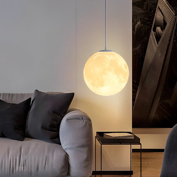 Round Moon Lunar 3D Pendant Lamp - Creative White Hanging Ceiling Light for Modern Home Decor