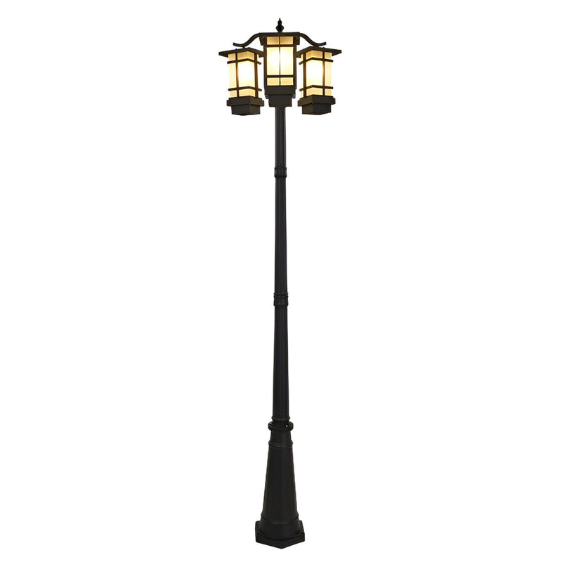 3-Light Waterproof Black Modern Outdoor Post Lights - Stylish Public Lighting for Patios, Gardens, and Walkways