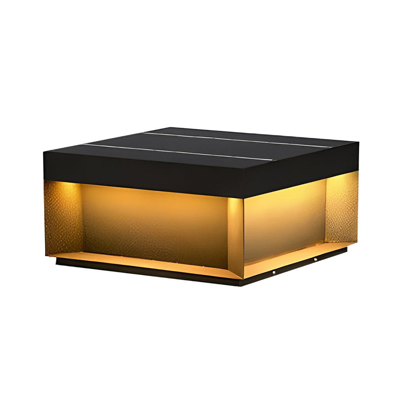 Black Square LED Hardwired & Solar Outdoor Pier Mount Lantern Post Light - Energy-Efficient Garden Lighting