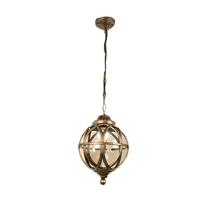 European Retro Pendant Light - Aluminum & Glass Hanging Ball for Outdoor Ceiling Illumination