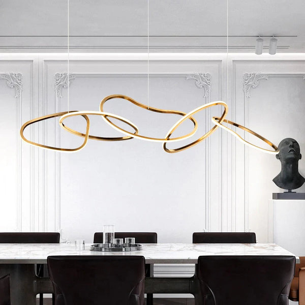 Modern Irregular Circular Dimmable LED Chandelier - Stylish Plated Chainlink Design