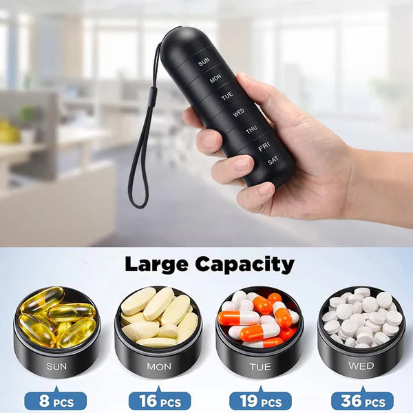 Travel-Friendly Aluminum 7-Day Pill Organizer | Portable Pill Box & Container for Medication Management