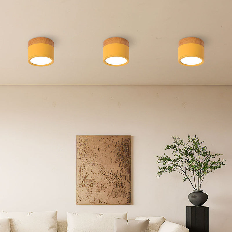 Stylish Pink Flush Wood Finish Ceiling Light - Modern Lighting Fixture for Home Decor