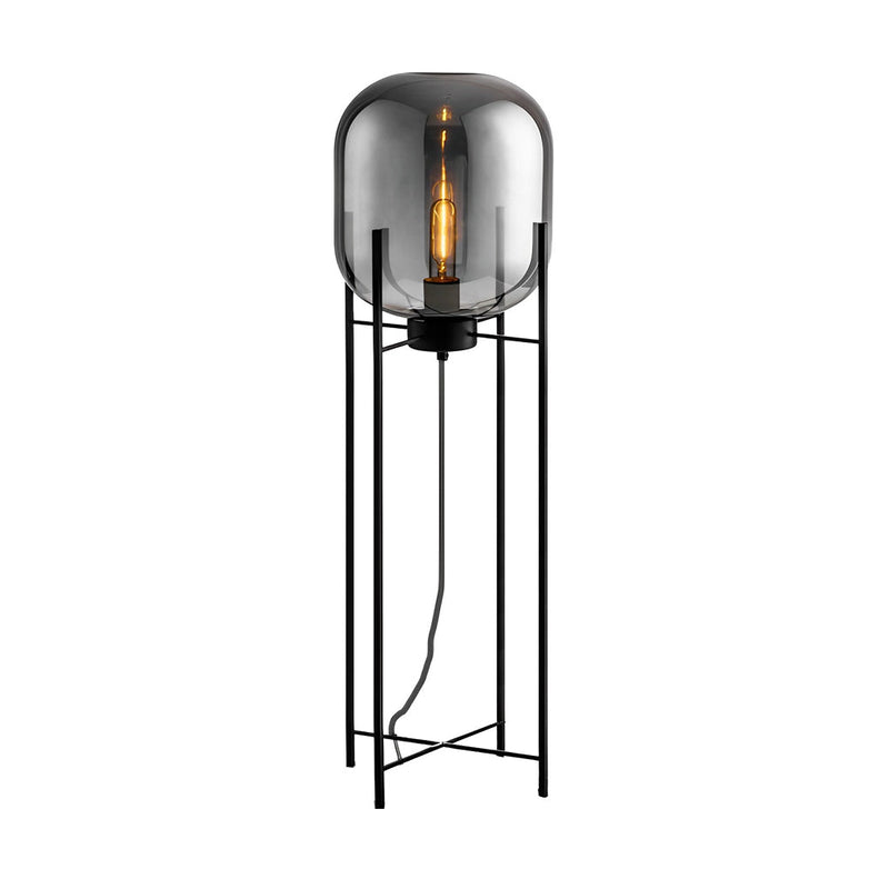 Industrial Standing Metal Floor Lamp with Hand-Blown Glass Shade - Modern Home Lighting