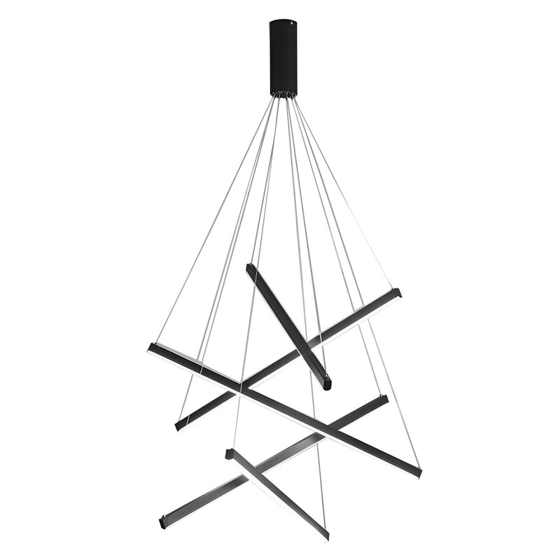 Modern Minimalist Black LED Chandelier with Remote - Stepless Dimming, Sleek Strip Design