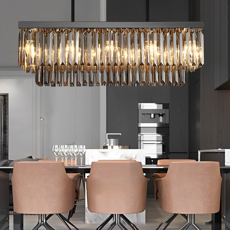 Sleek Modern Rectangular Crystal LED Chandelier - 3-Step Dimming, Smoke Gray Finish