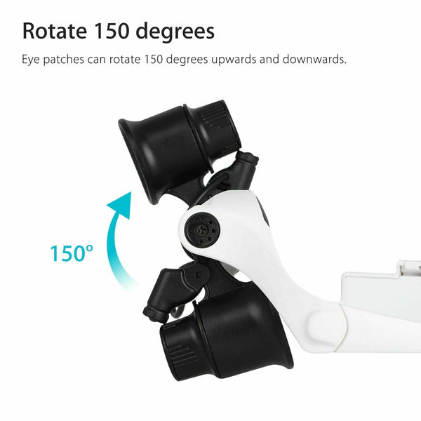 LED Headband Magnifier with 8 Interchangeable Lenses - Adjustable Jeweler's Glasses for Precision Work and Detailed Viewing